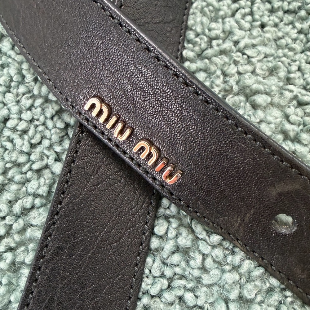 Miu Miu Black Leather Belt with Silver Buckle - Picture 4 of 13